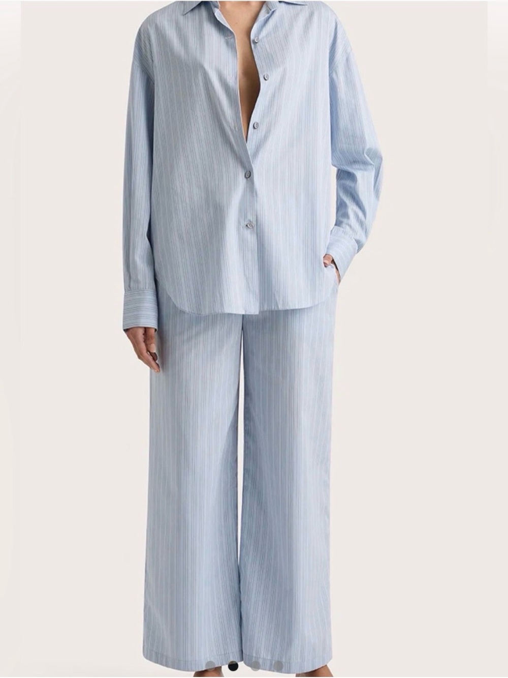 Faithfull the Brand Light Blue Pinstripe Button Down and Trousers Set